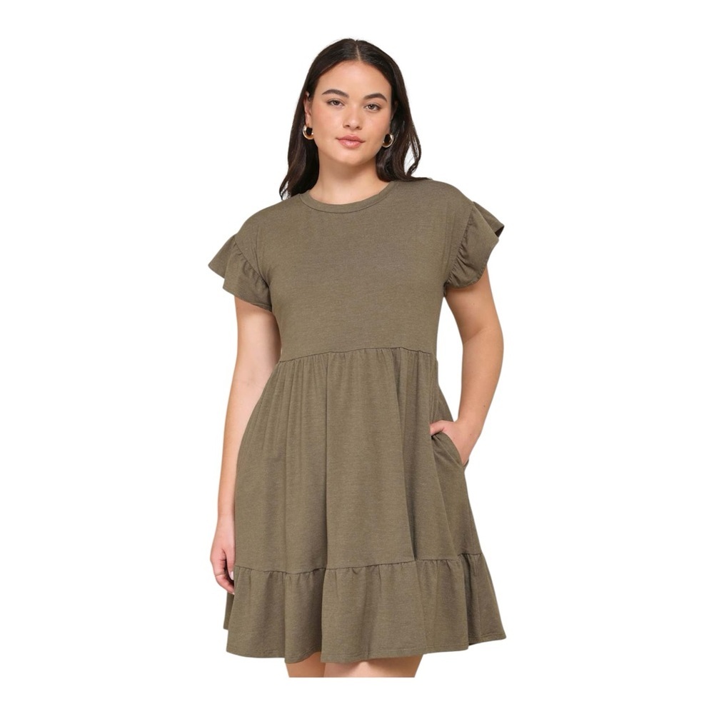 Lulus Olive Green Tiered Babydoll Dress Pockets XL - Picture 4 of 9